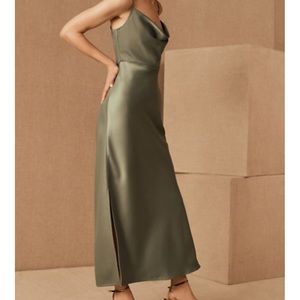 BHLDN / Anthropologie Cali Satin Charmeuse Midi Dress (Size 10) in Moss